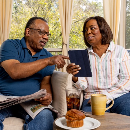 Couple discussing their life insurance. 