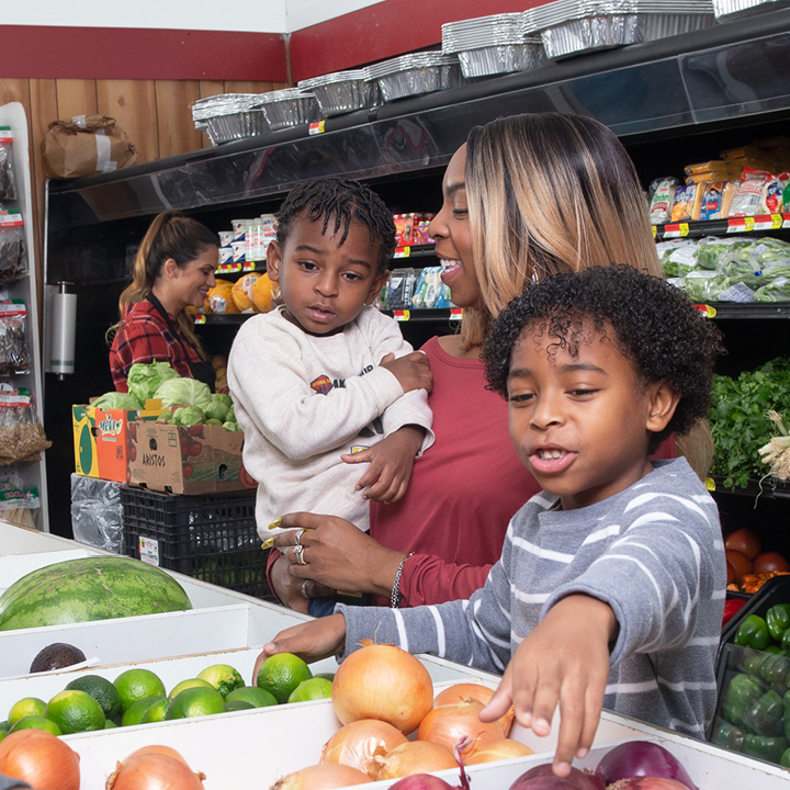 A family shopping at the grocery store