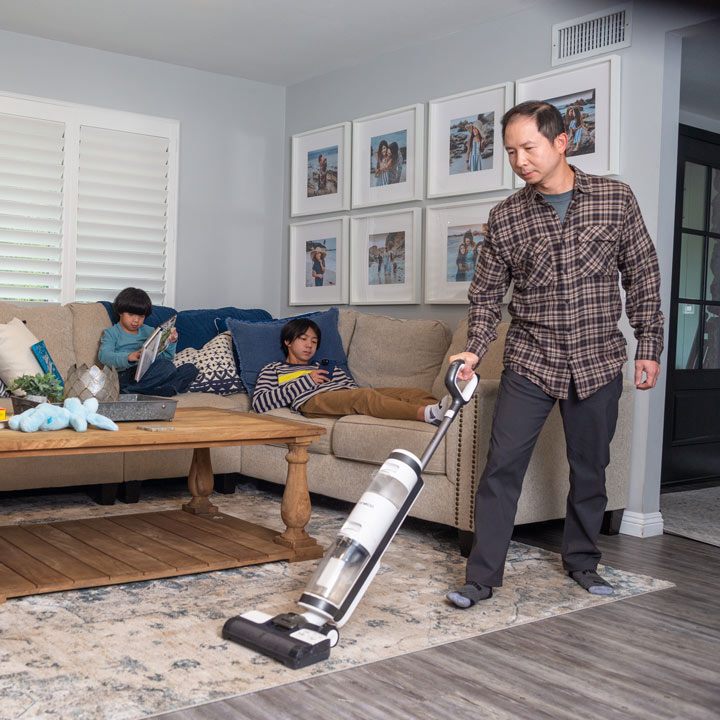 Family preparing house for power outage.